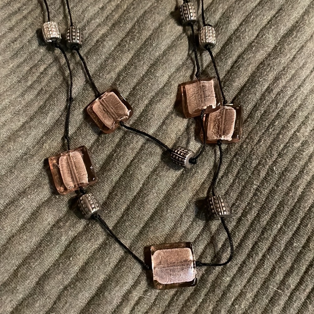 Long rose gold glass bead necklace